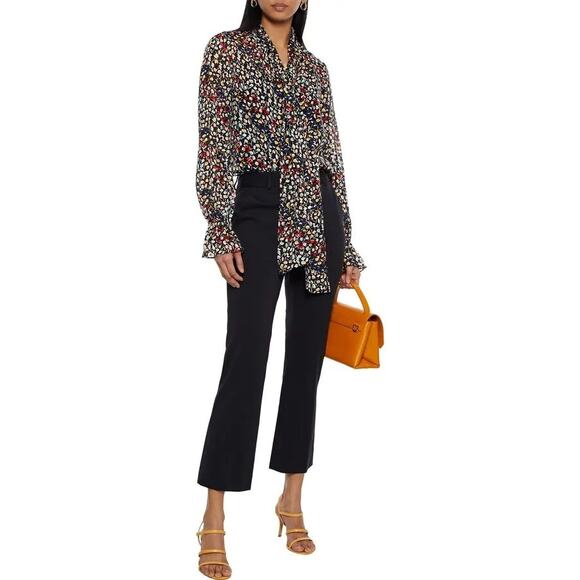 Diane Von Furstenberg Tina Tie- Neck Printed Fil Coupé Silk Chiffon Blouse Sz 00 - Picture 4 of 9